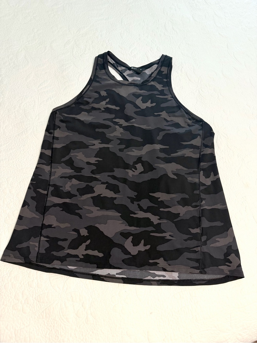 Athleta Ultimate Train Tank Black Gray Camo Women’s Large Running Gym Workout